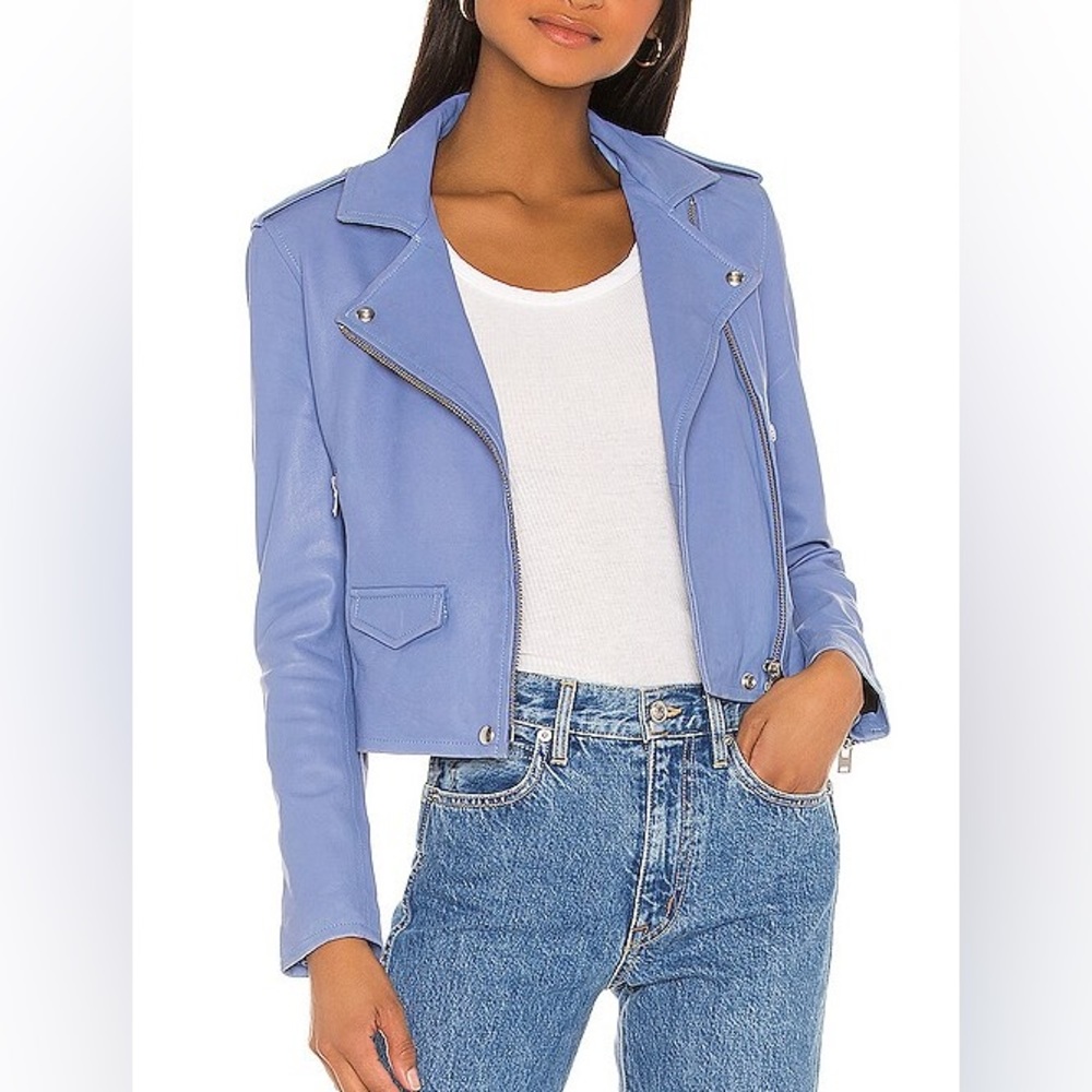IRO Asheville Lamb Leather Jacket in Light Blue